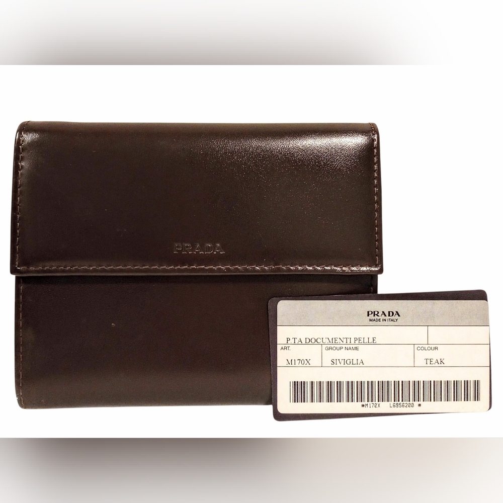 Prada Milano Trifold Compact Leather Wallet W/ COA Card